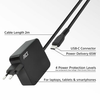 ACT AC2010 | Universele USB-C Notebook Lader | 65 Watt PDP | 2 Meter
