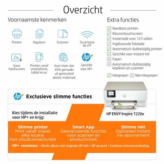 HP Inspire 7220e AiO Inkjetprinter | 4800 x 1200 DPI | Wifi | Kleur