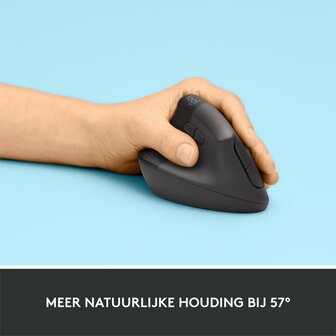 Logitech Lift muis | Linkshandige Ergonomische Draadloze Muis | RF-Draadloos + Bluetooth | 4000 DPI | Grafiet