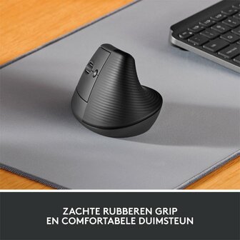 Logitech Lift muis | Linkshandige Ergonomische Draadloze Muis | RF-Draadloos + Bluetooth | 4000 DPI | Grafiet