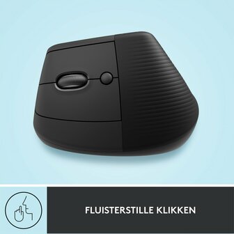 Logitech Lift muis | Linkshandige Ergonomische Draadloze Muis | RF-Draadloos + Bluetooth | 4000 DPI | Grafiet