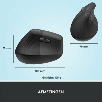 Logitech Lift muis | Linkshandige Ergonomische Draadloze Muis | RF-Draadloos + Bluetooth | 4000 DPI | Grafiet