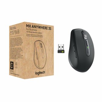 Logitech MX Anywhere 3S for Business S | Ambidextrous Draadloze Muis | RF-Draadloos + Bluetooth | 8000 DPI | Grafiet