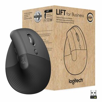 Logitech Lift for Business | Ergonomische Draadloze Muis | RF-Draadloos + Bluetooth | 4000 DPI | Grafiet