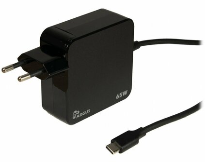 Inter-Tech Argus PD-2065 | Universele USB-C Oplader 65W | Zwart | Met Ge&iuml;ntegreerde Kabel
