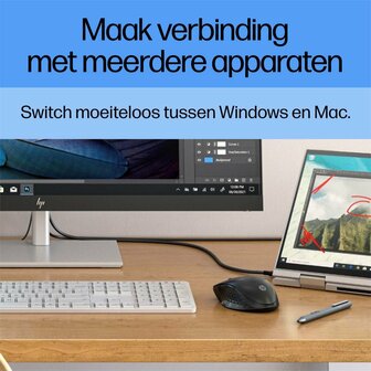 HP 430 | Multi-Device Ambidextrous Draadloze Muis | RF-Draadloos + Bluetooth | 1200 DPI | Zwart