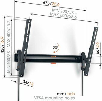 Vogel&#039;s TVM3615 | Kantelbare TV-beugel | 40-77&quot; | max 35kg | VESA 600x400