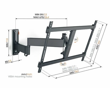 Vogel&#039;s Comfort TVM3645 | Draai- en kantelbare TV-beugel | 40&quot;-77&quot; | max 35kg | VESA 600x400