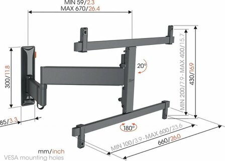 Vogel&#039;s Comfort TVM3665 | Draai- en kantelbare TV-beugel voor OLED | 40-77&quot; | max 35kg | VESA 600x400