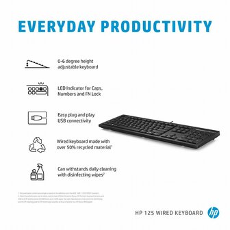 HP 125 | Bedraad Toetsenbord | USB | QWERTY US International | Zwart