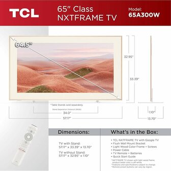 TCL NXTFRAME 65A300W Wit 65&quot; | Ultra HD 4K QLED Smart TV | VIDAA + Wifi | HDR10+ | Slim Design met NXTFRAME | 120Hz