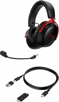 HyperX Cloud III | Draadloze Over-ear Gaming Headset | USB-A &amp; USB-C Receiver | Zwart/Rood