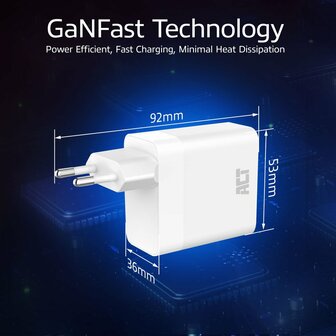 ACT AC2170 USB-C/USB-A Lader | 3-Poorts met PPS, QuickCharge &amp; GaNFast | 65W