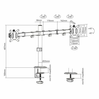 SBOX LCD-352/2-2 | Verstelbare Monitor-bureaubeugel | Tot 32&quot; | Max 9kg | VESA 100x100 | 2 Monitoren