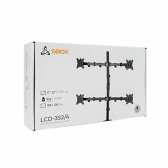 SBOX LCD-352/4-2 | Verstelbare Monitor-bureaubeugel | Tot 32&quot; | Max 9kg | VESA 100x100 | 4 Monitoren