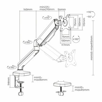 SBOX Flex LCD-S012-2 | Verstelbare Monitor-bureaubeugel | Tot 32&quot; | Max 9kg | VESA 100x100 | 1 Monitor
