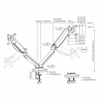 SBOX Flex LCD-S024-2 | Verstelbare Monitor-bureaubeugel | Tot 32&quot; | Max 9kg | VESA 100x100 | 2 Monitoren