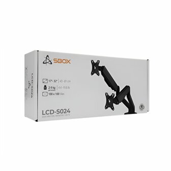 SBOX Flex LCD-S024-2 | Verstelbare Monitor-bureaubeugel | Tot 32&quot; | Max 9kg | VESA 100x100 | 2 Monitoren