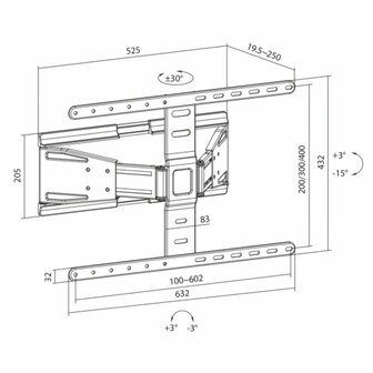 SBOX PLB-79464 | Verstelbare TV-beugel | 43-90&quot; | Max 50kg | VESA 600x400