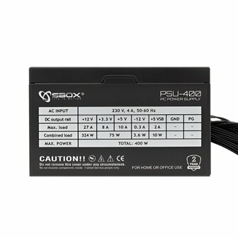 SBOX PSU-400/R Black Metal | 400 Watt ATX PSU | Power Supply | Voeding