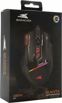Baracuda MANTA RGB | Bekabelde Gaming Muis | Rechtshandig | USB-A | 12800 DPI | Zwart