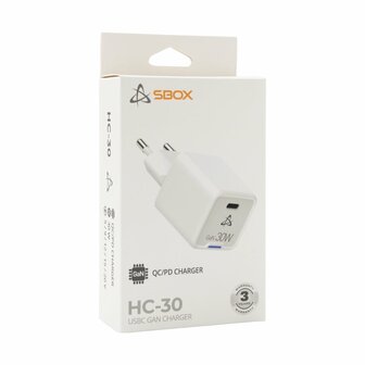 SBOX USB Oplader HC-30 | 30W GaN | USB Type-C | Wit