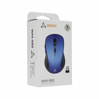 SBOX WM-993BL | Draadloze Muis | Rechtshandig | RF | 1600 DPI | Blauw