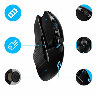 Logitech G903 Lightspeed | Ambidextrous Draadloze Gaming Muis | RF-Draadloos + USB-A | 25.600 DPI | Zwart