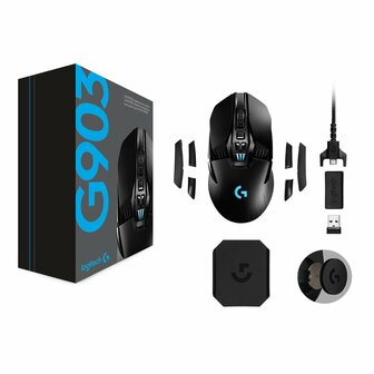 Logitech G903 Lightspeed | Ambidextrous Draadloze Gaming Muis | RF-Draadloos + USB-A | 25.600 DPI | Zwart