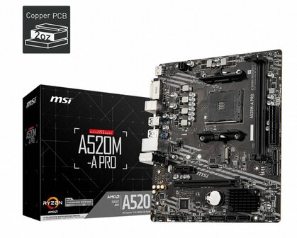 MSI A520M-A PRO | Socket AM4 | AMD A520 | 2xDDR4 | Micro-ATX | Moederbord | Renewed