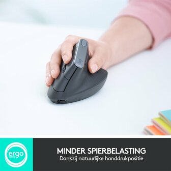 Logitech MX Vertical | Draadloze Ergonomische Muis | Rechtshandig | RF + Bluetooth + USB-C | 4000 DPI suggestie | Grafiet | RETURNED