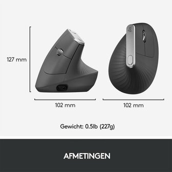 Logitech MX Vertical | Draadloze Ergonomische Muis | Rechtshandig | RF + Bluetooth + USB-C | 4000 DPI suggestie | Grafiet | RETURNED
