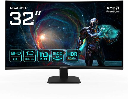 Gigabyte GS32QCA | 31,5&quot; | Quad HD | 180 Hz | 1 ms | 2x HDMI | DisplayPort | Gaming Monitor