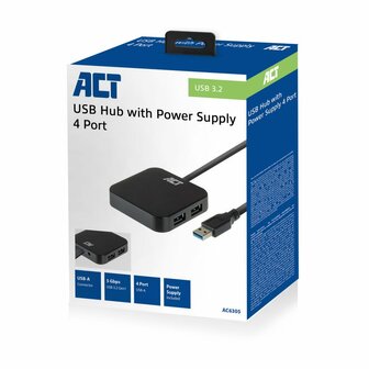 ACT AC6305 | USB 3.2 Gen 1 Hub | Type-A | 5 Gbit/s | Zwart