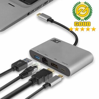 ACT AC7040 | USB-C naar HDMI multiport adapter | Met ethernet | Zilver
