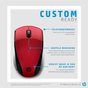 HP 220 | Draadloze Muis | Links- en Rechtshandig | RF | 1600 DPI | Rood