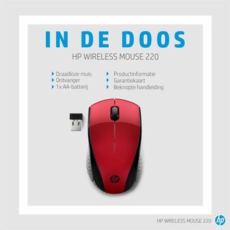 HP 220 | Draadloze Muis | Links- en Rechtshandig | RF | 1600 DPI | Rood