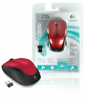 Logitech M235 | Draadloze Muis | Links- en Rechtshandig | RF | 1000 DPI | Rood/Zwart