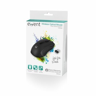 *Ewent RF draadloos + USB Optisch 1200DPI Ambidextrous Zwart muis