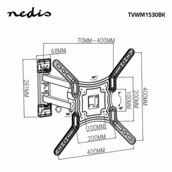 Nedis TVWM1530BK | Draai- en kantelbare TV-plafondbeugel | 23&#039;&#039;-55&#039;&#039; | max 30kg | VESA 400x400