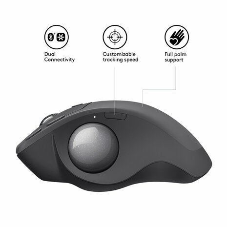 Logitech MX Ergo | Ergonomische Draadloze Muis met Trackball | RF-Draadloos + Bluetooth | 20480 DPI | Zwart