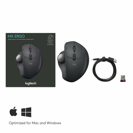Logitech MX Ergo | Ergonomische Draadloze Muis met Trackball | RF-Draadloos + Bluetooth | 20480 DPI | Zwart