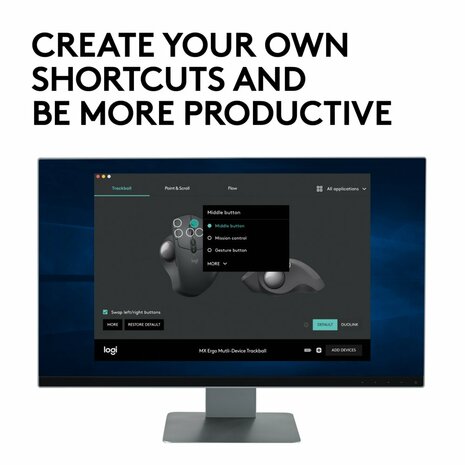 Logitech MX Ergo | Ergonomische Draadloze Muis met Trackball | RF-Draadloos + Bluetooth | 20480 DPI | Zwart