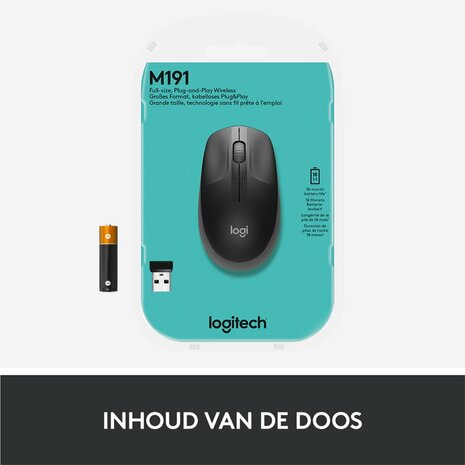 Logitech M190 | Ambidextrous Draadloze Muis | RF-Draadloos | 1000 DPI | Grijs