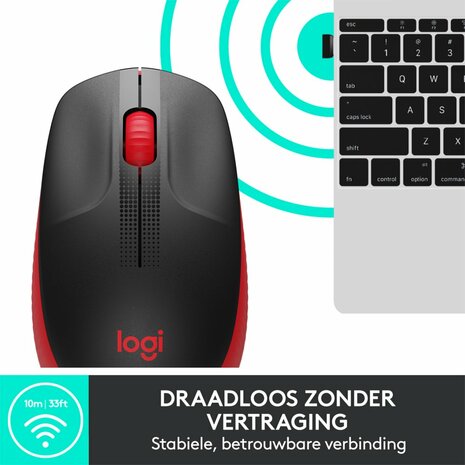 Logitech M190 | Ambidextrous Draadloze Muis | RF-Draadloos | 1000 DPI | Zwart/Rood