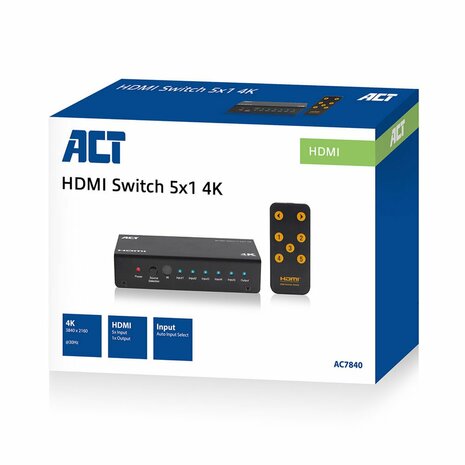 ACT AC7840 HDMI Switch | 5 Ingangen | 1 Uitgang | 4K @ 30Hz | Inclusief Afstandsbediening