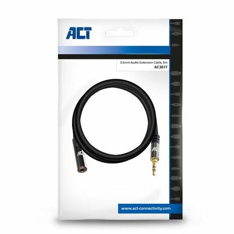 ACT AC3617 | 3.5mm Audiokabel | 5 Meter | Stereo Jack naar Jack | Zwart