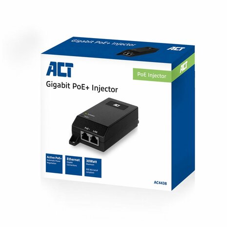 ACT AC4438 Gigabit PoE+ Injector 30W