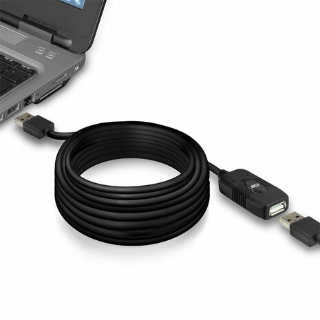 ACT AC6010 | USB 2.0 Signaalversterker | USB-A naar USB-A | 10m | Zwart