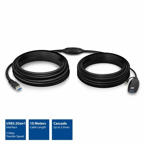 ACT AC6110 | USB 2.0 Booster | 10m | Zwart